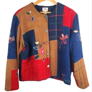 Vntg Koret Multicolor Patchwork Cardigan. 80s 90s. XL. H109